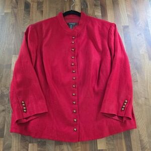 Lauren Ralph Lauren 100% Linen Red Military Blazer Size 18W